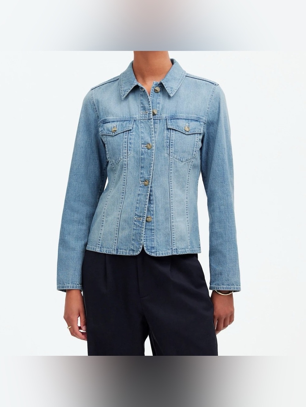 Madewell Women's Denim Jacket Shirt XS Slim Fit Blue Sanwald Preppy Classic